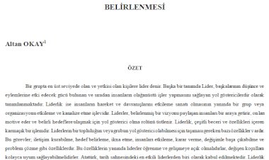 MUSTAFA KEMAL ATATÜRK’ÜN LİDER OLARAK SÖYLEMLERİNİN İNCELENEREK KİŞİLİK ÖZELLİKLERİNİN BELİRLENMESİ