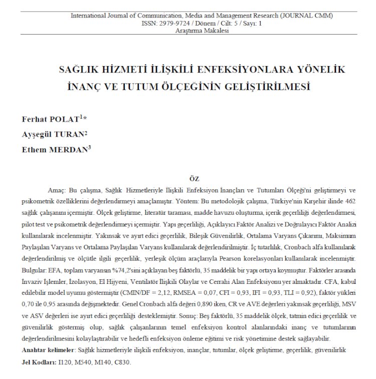 Sağlık Hizmeti İlişkili Enfeksiyonlara Yönelik İnanç Ve Tutum Ölçeğinin Geliştirilmesi